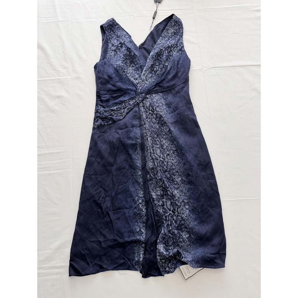 Elie Tahari Dress Womens 4 Blue Snake Print Chiffon Sheath Midi‎ V Neck Party